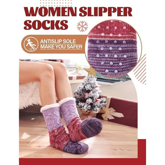 ❤️Women Non Slip Fuzzy Thick Warm Cabin Cozy Comfy Soft Fleece Home Grips Socks - Picture 4 of 6